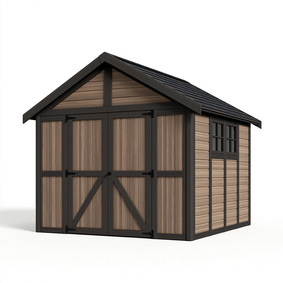 Abri de jardin 300 x 240 x 250 cm bois et métal marron/noir rangement extérieur à double porte