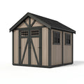 Abri de jardin 244 x 244 x 246 cm en résine taupe anthracite à double porte style grange