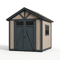 Abri de jardin 200 x 150 x 220 cm en résine beige et anthracite avec portes doubles style chalet