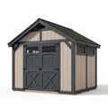 Abri de jardin 305 x 244 x 244 cm en résine beige et anthracite - style grange avec portes doubles
