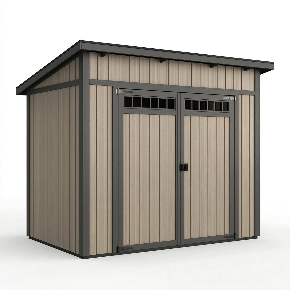 Abri de jardin 191 x 111 x 198 cm en résine beige anthracite avec double porte ventilée