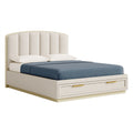 Lit double 160 x 200 cm en tissu crème avec rangements style contemporain