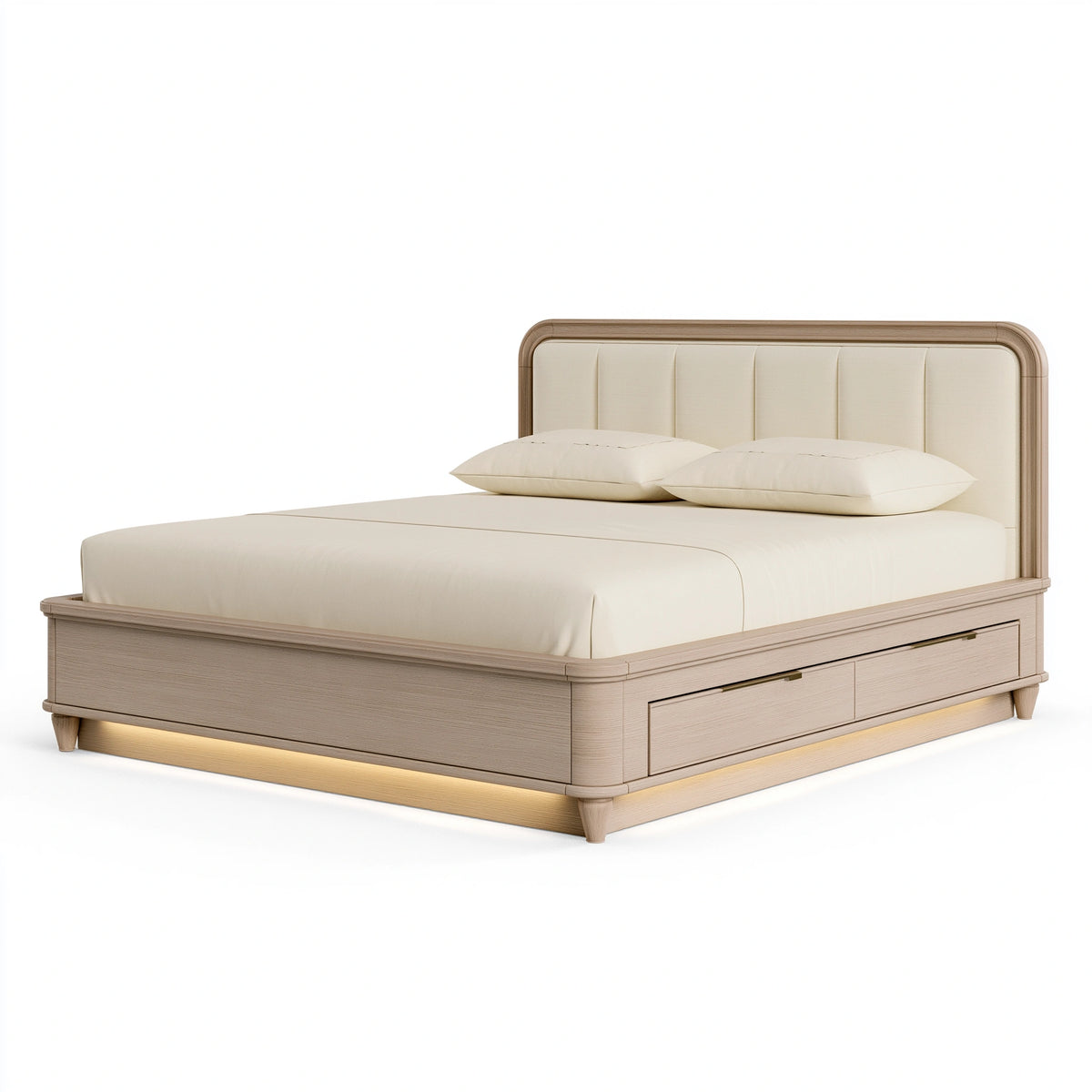 Lit avec rangement 160 x 200 cm en bois beige style contemporain