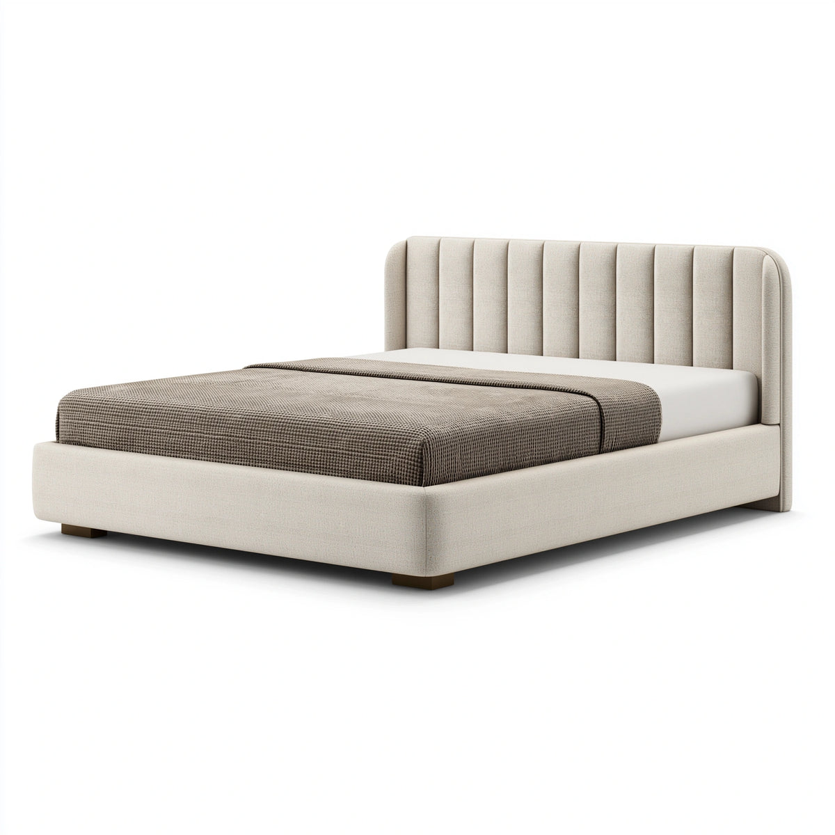 Lit 160 x 200 cm en tissu beige capitonné style contemporain