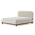 Lit 160 x 200 cm en tissu bouclette crème avec pieds en bois - tête de lit capitonnée
