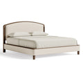 Lit 160 x 200 cm en tissu beige et bois brun - cadre rembourré style contemporain