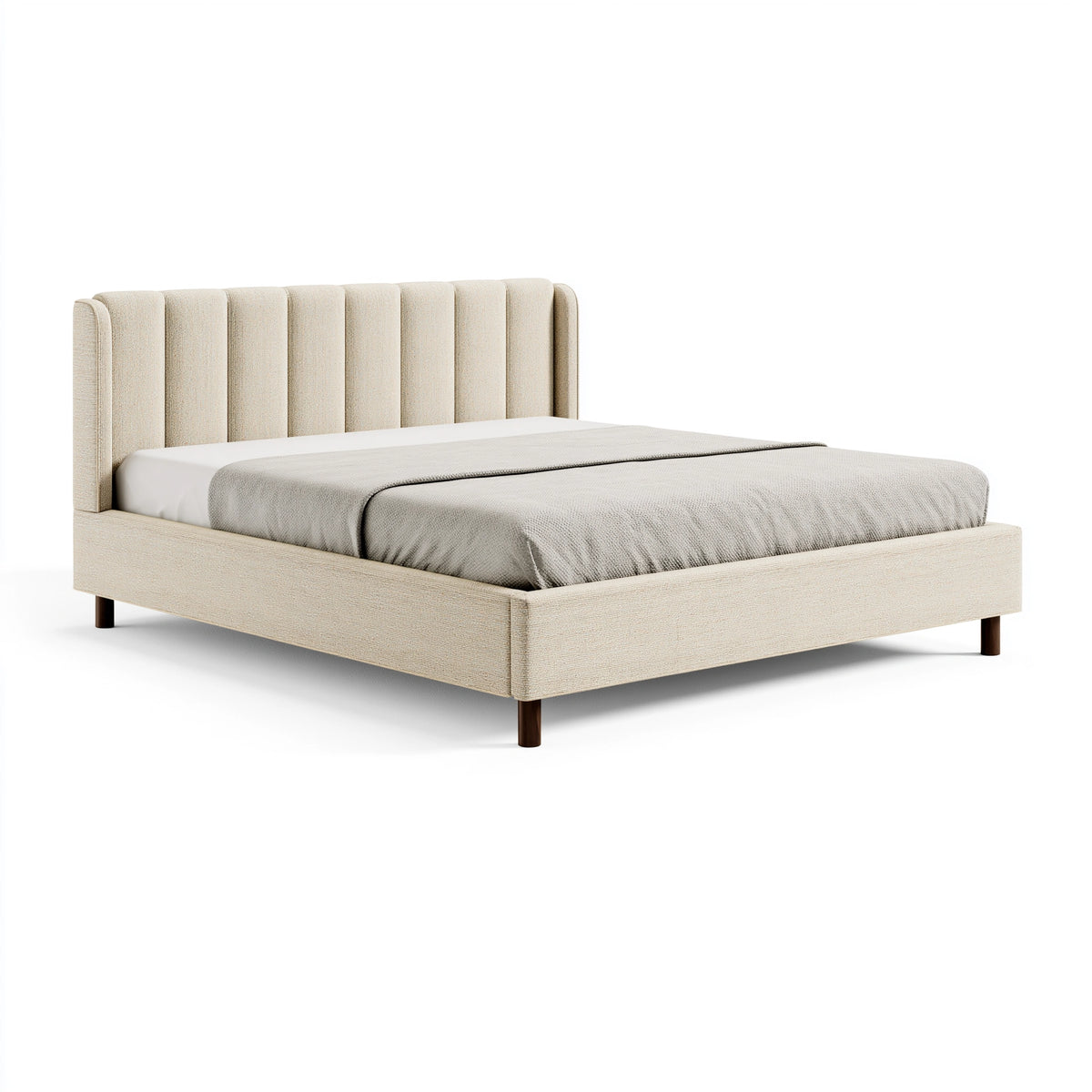 Lit 180 x 200 cm en tissu beige - tête de lit capitonnée style contemporain