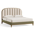 Lit double 160 x 200 cm en tissu beige et bois style contemporain avec tête de lit capitonnée