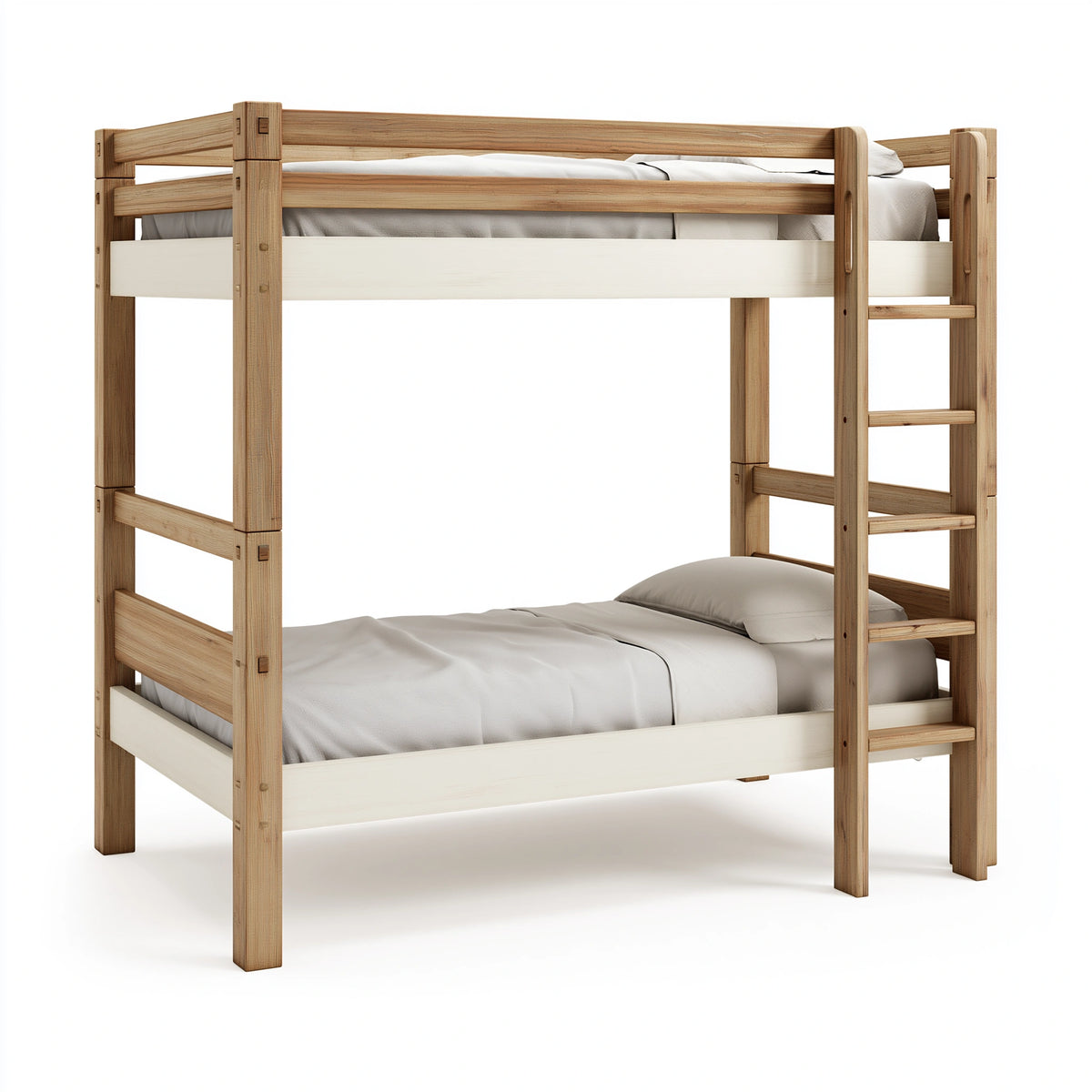 Lit superposé 90 x 200 cm en bois naturel et blanc avec échelle