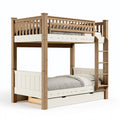 Lit superposé 90 x 190 cm en bois brun et blanc cassé avec échelle et barrières