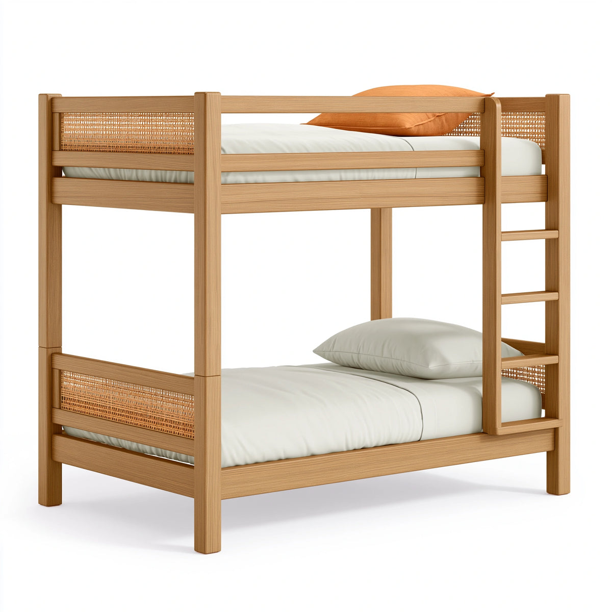 Lit superposé 90 x 190 cm en bois brun naturel avec cannage style naturel