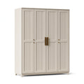 Armoire de rangement 200 x 60 x 200 cm en bois blanc cassé à 4 portes style classique