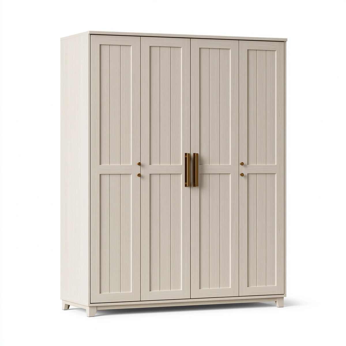 Armoire de rangement 200 x 60 x 200 cm en bois blanc cassé à 4 portes style classique