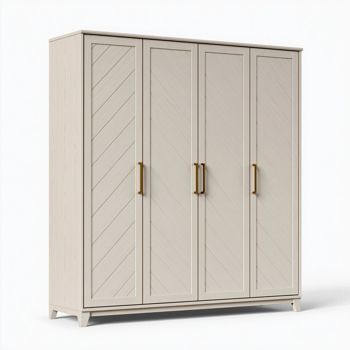 Armoire 4 portes 200 x 60 x 200 cm finition décor bois beige rangement chambre style contemporain
