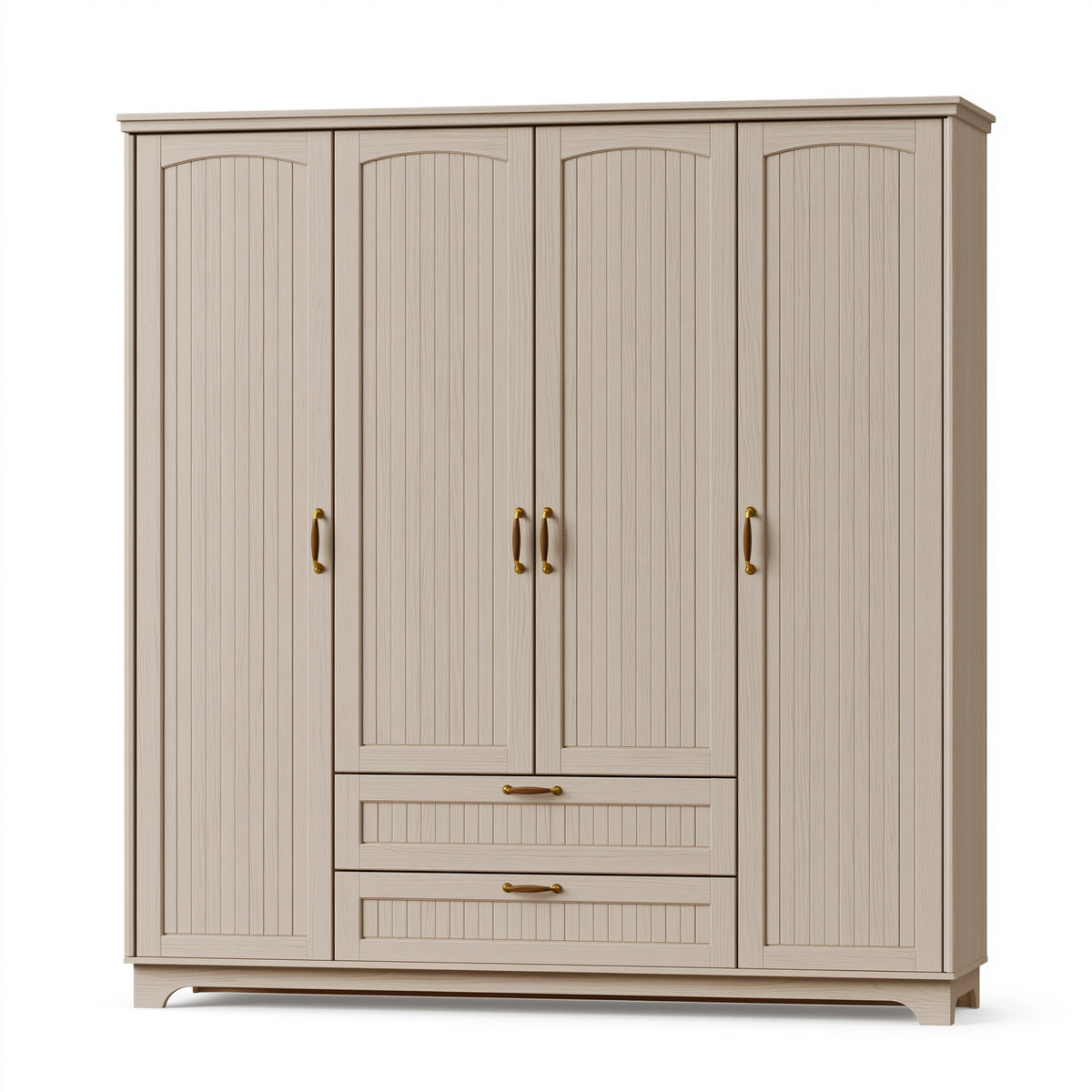 Armoire 4 portes 2 tiroirs 200 x 60 x 220 cm en panneaux effet bois beige style classique