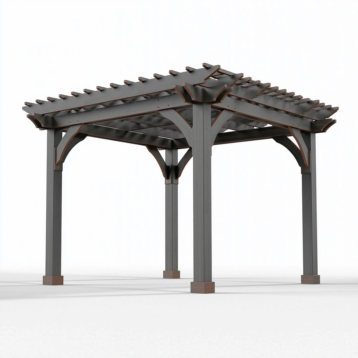 Pergola 300 x 300 x 240 cm en bois gris anthracite pour extérieur à toit ajouré