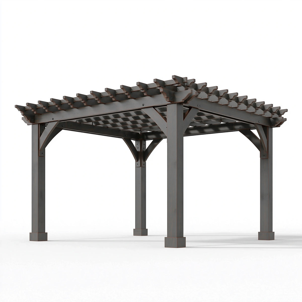 Pergola de jardin 300 x 300 x 250 cm en bois gris anthracite à toiture ajourée