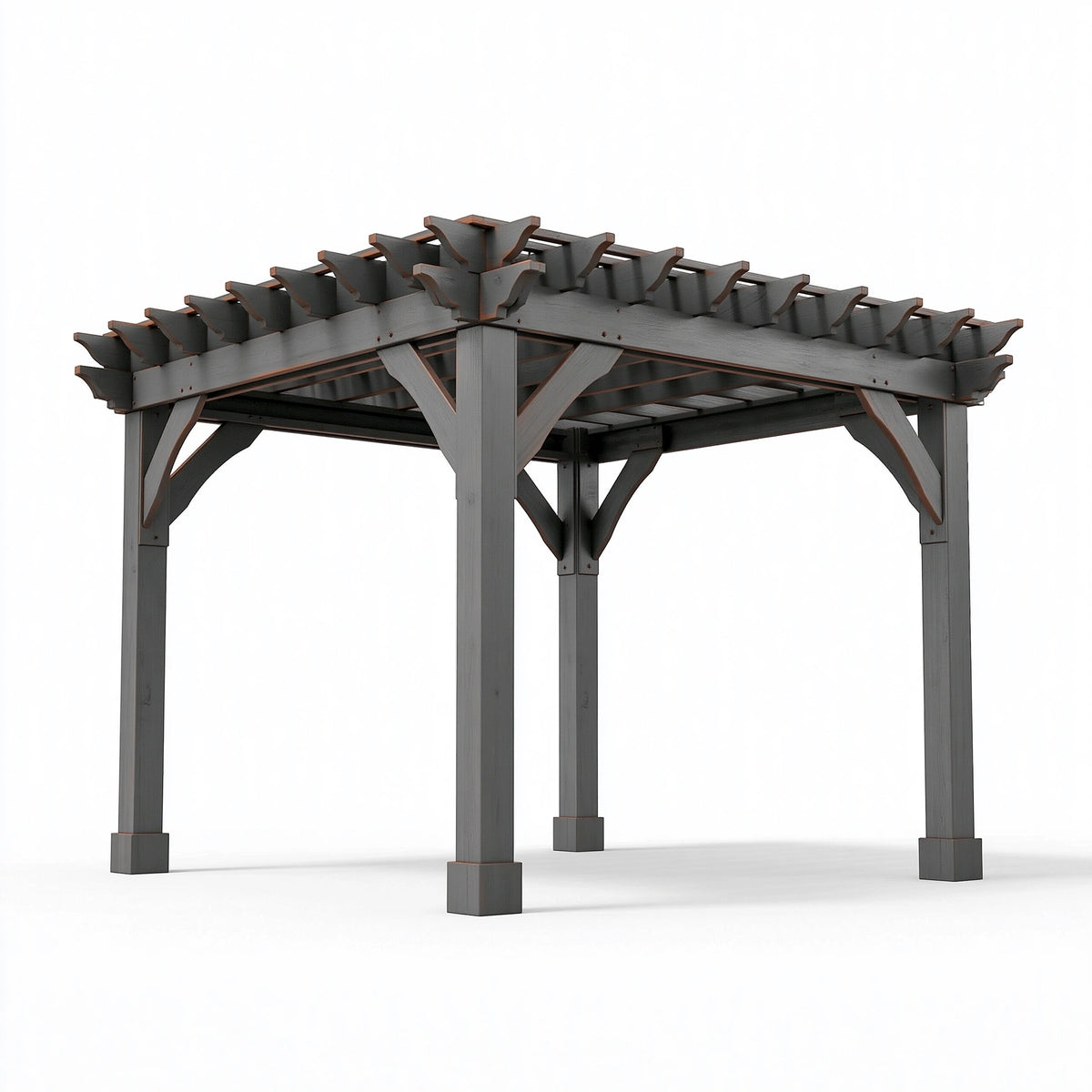 Pergola de jardin 300 x 300 x 240 cm en bois gris anthracite - structure à toit ajouré