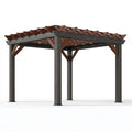 Pergola de jardin 300 x 300 x 240 cm en bois brun et gris anthracite à toit ajouré