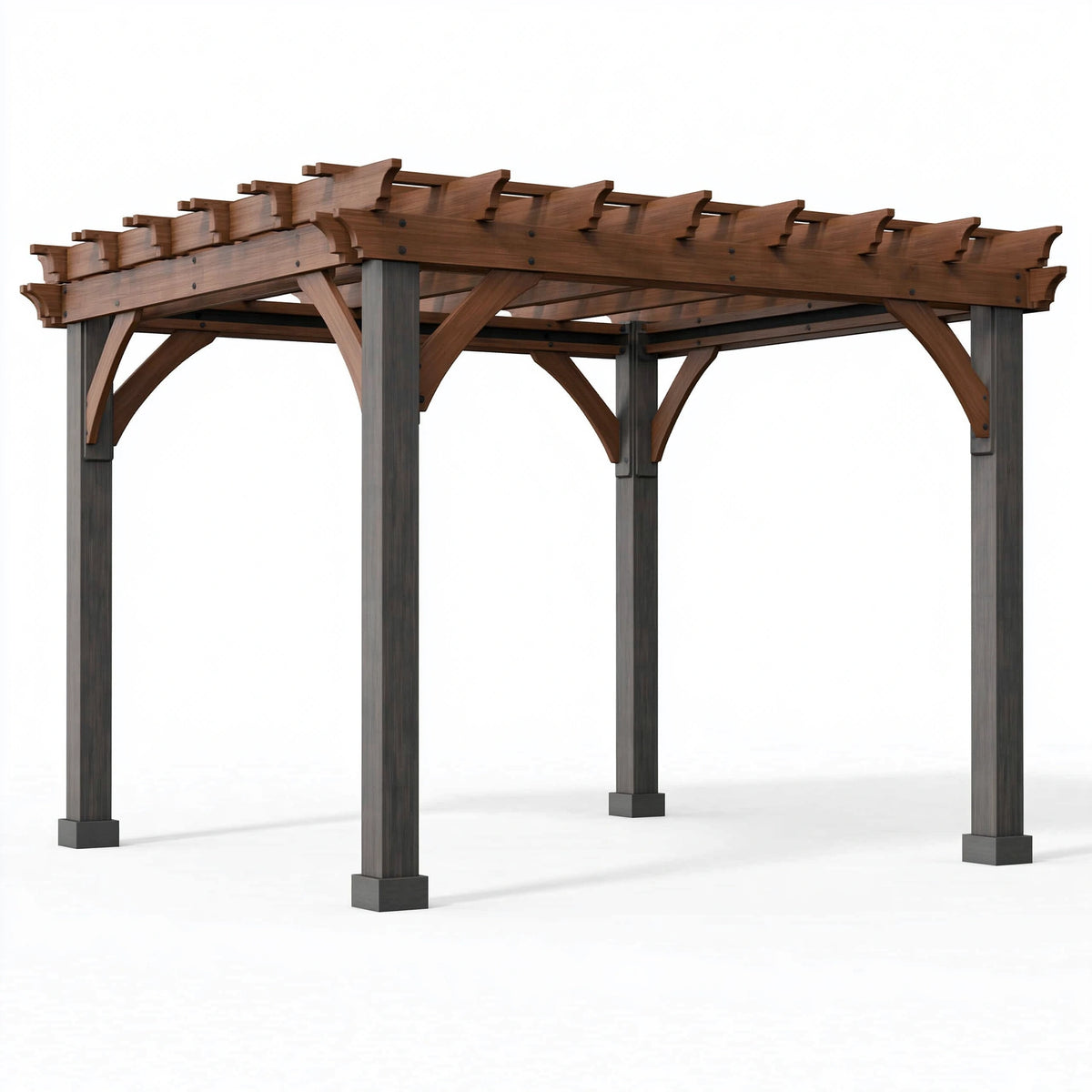 Pergola de jardin 300 x 300 x 240 cm en bois et métal marron anthracite - structure ajourée pour terrasse