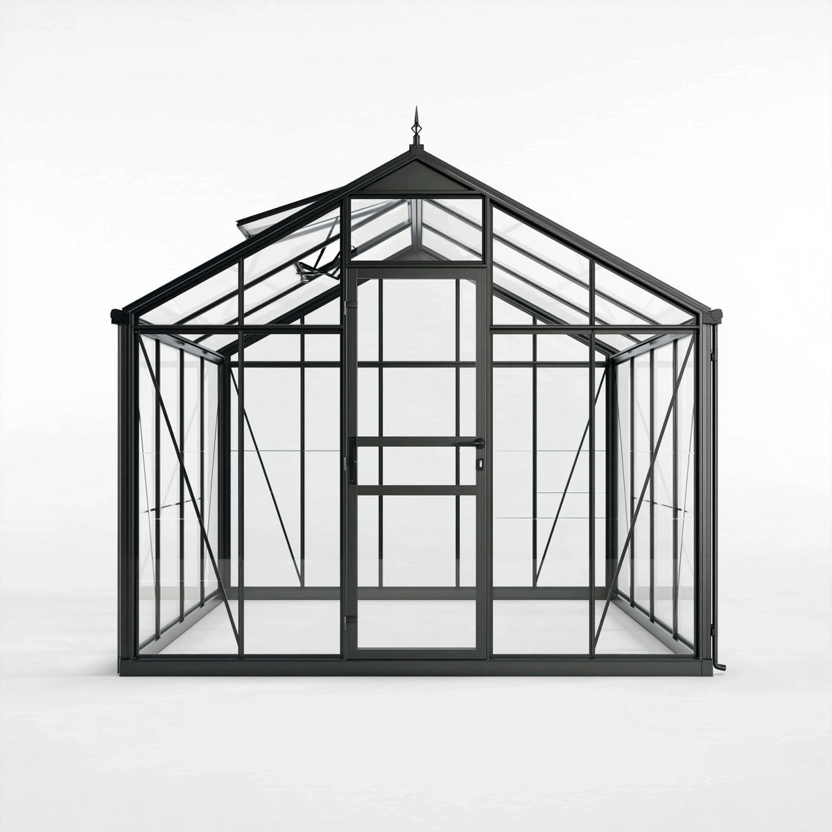 Serre de jardin 190 x 190 x 220 cm en métal et verre noir style victorien