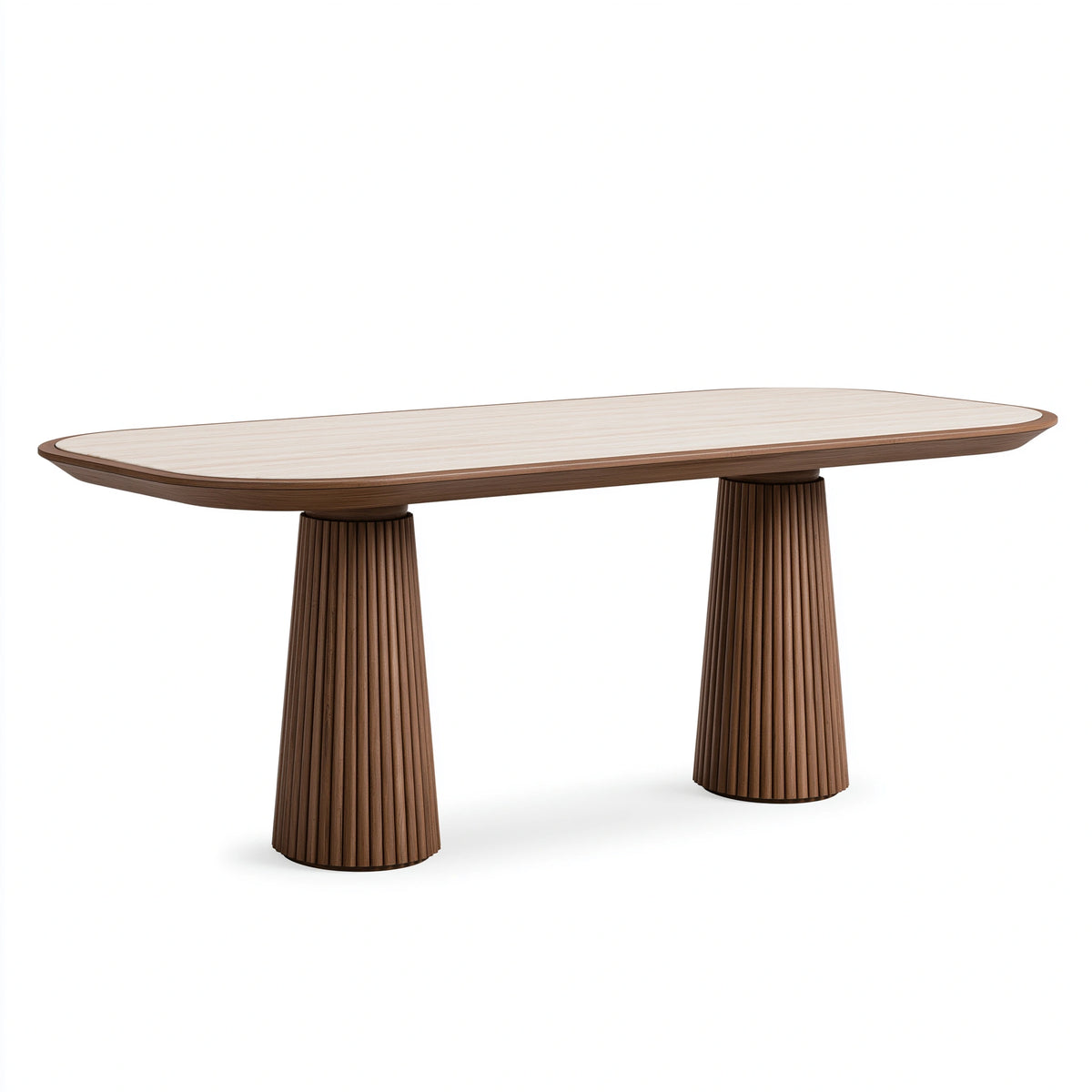 Table à manger 200 x 100 x 75 cm en bois marron beige à plateau ovale contemporain