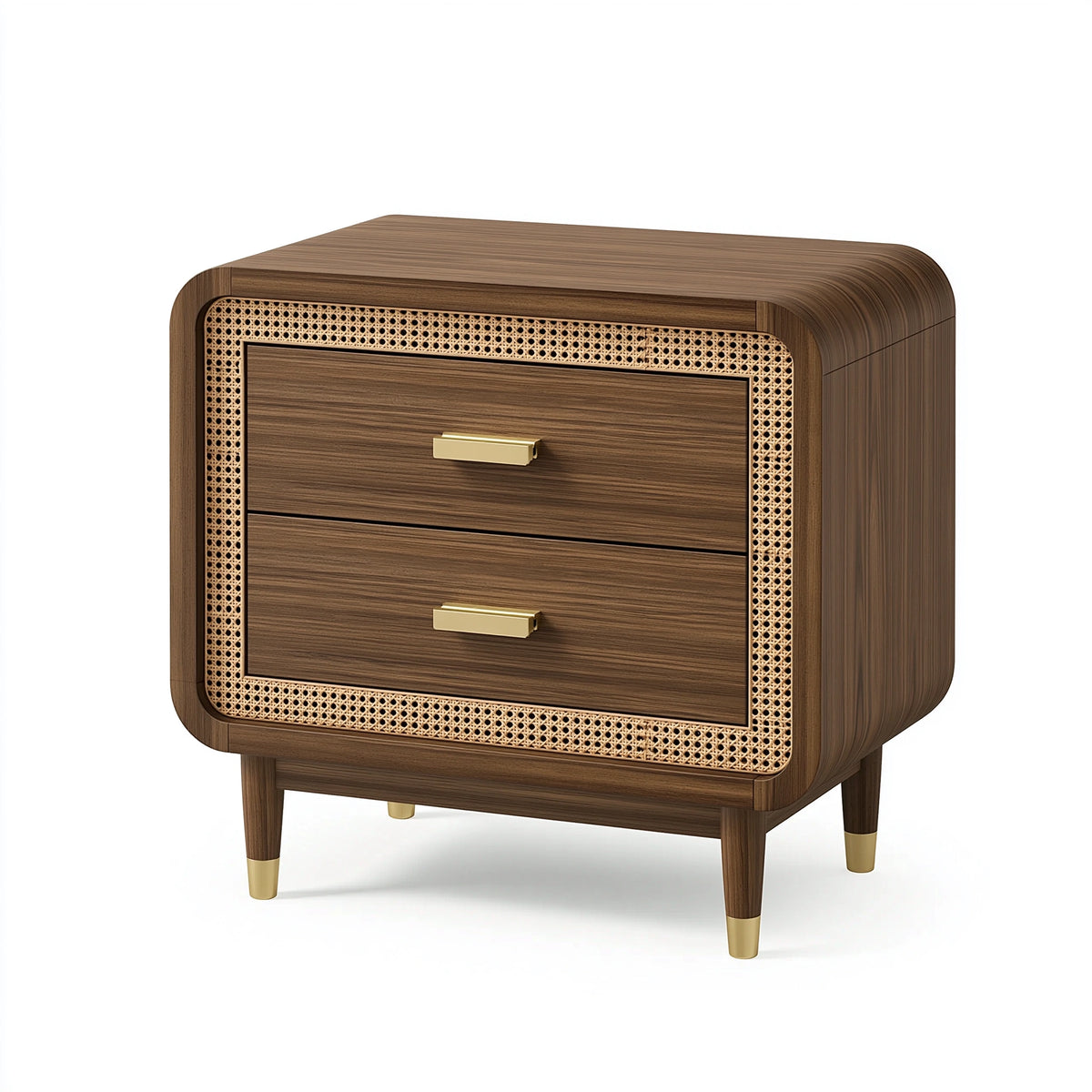 Table de chevet 55 x 40 x 60 cm en bois brun avec cannage 2 tiroirs style rétro
