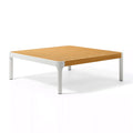 Table basse de jardin 100 x 100 x 35 cm en métal blanc et cannage naturel style contemporain
