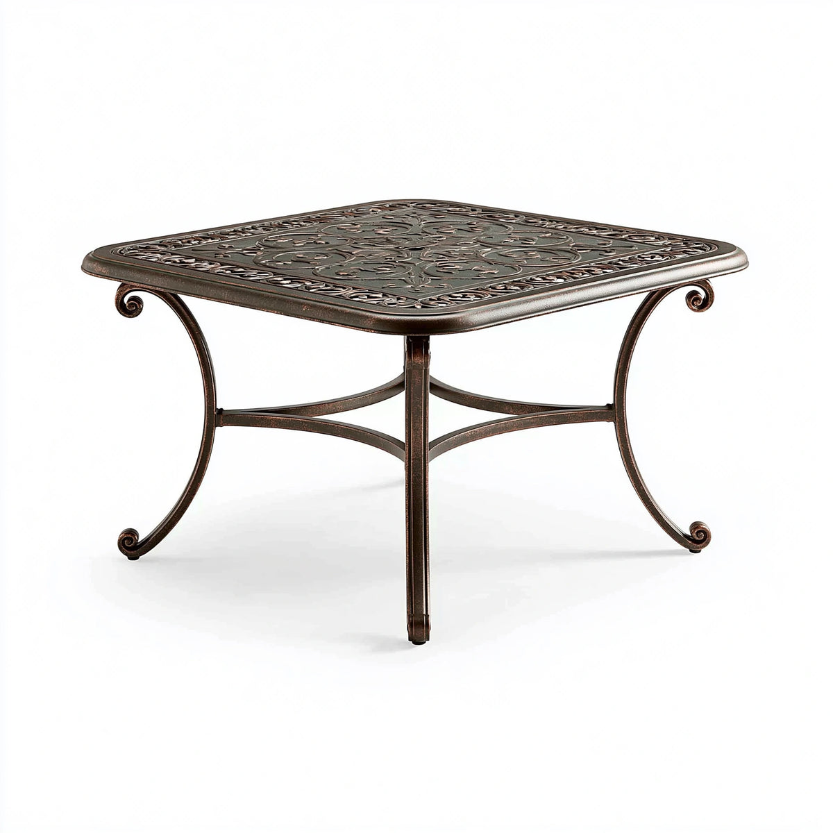 Table de jardin carrée 107 x 107 x 74 cm en acier bronze style classique décoratif