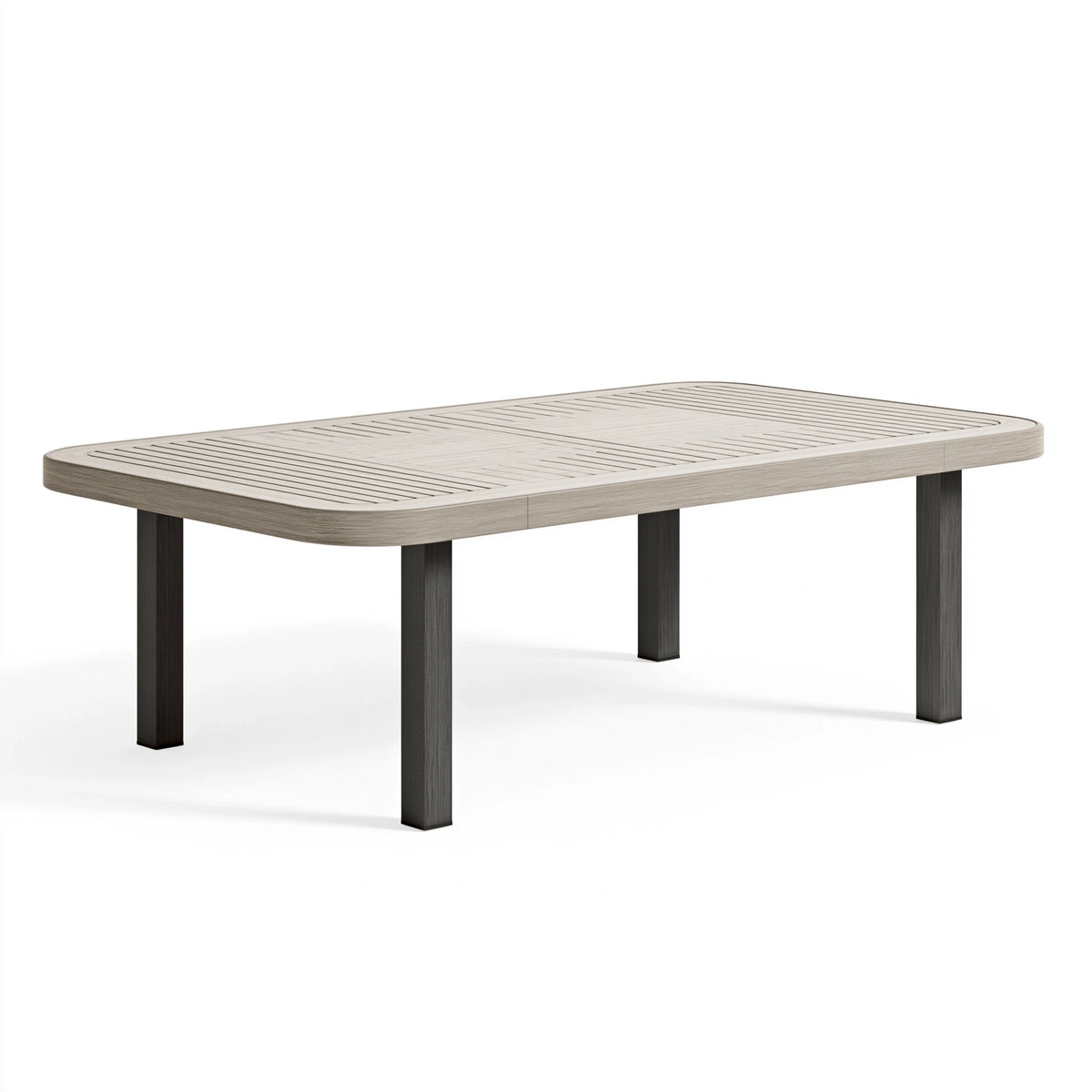 Table de jardin 180 x 90 x 75 cm en métal beige et gris anthracite à plateau ajouré contemporaine